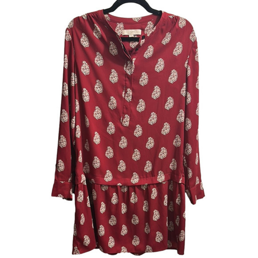 LOFT Red and White Long Sleeve Dress